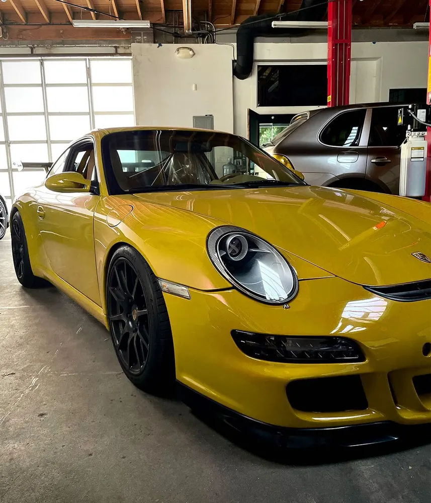 Yellow Porsche 911 in the shop